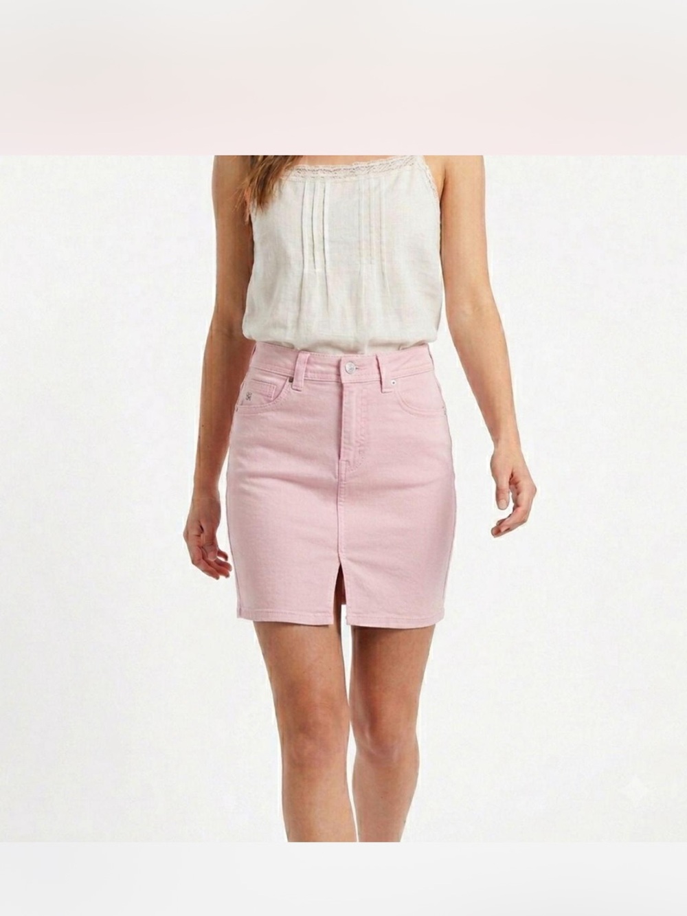 Miss Me Pastel Pink Denim Pencil Skirt
